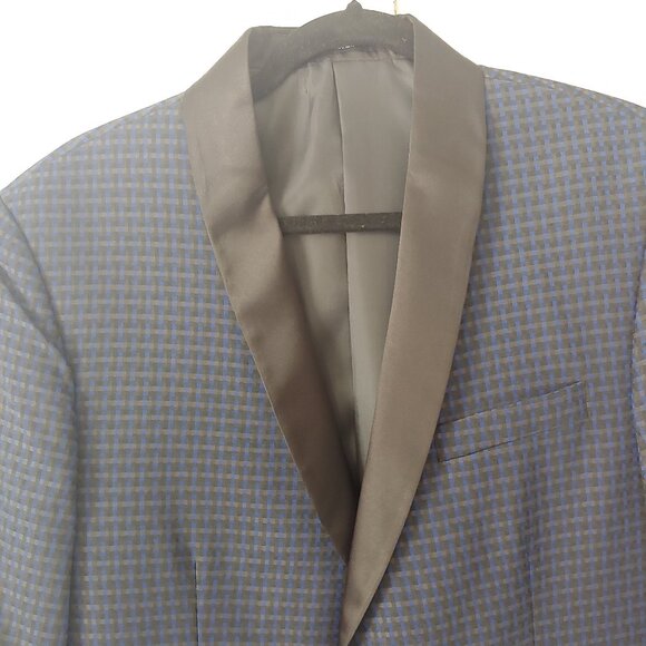 Tuxedo Jacket - Sz 42 - Navy checkered blue / black lapel - Bar 111 - Slim - Picture 7 of 14